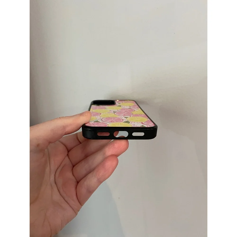 iPhone 13 Mini Case Pink Yellow Citrus Lemon Pattern Black Bumper Protective